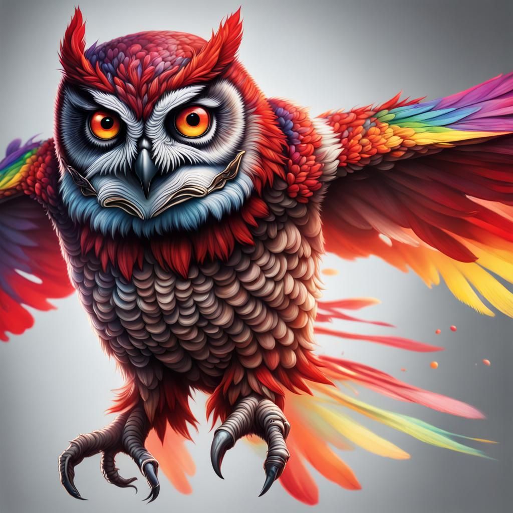 Hyperrealistic Mutant Ninja Owl in Flight