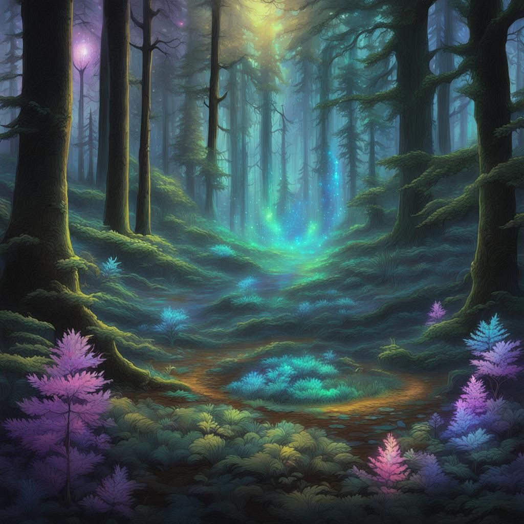 Whispering Woods in Holographic Art Style