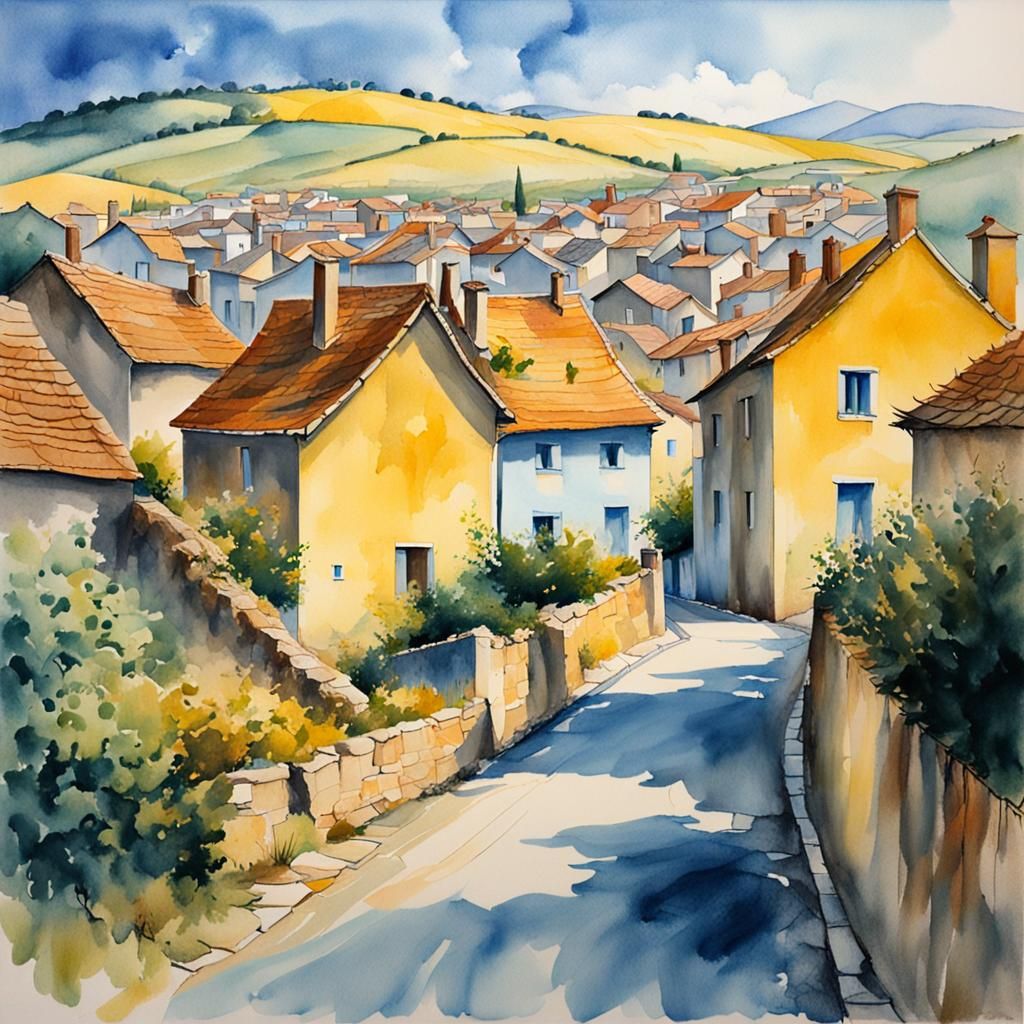 Hyperrealistic Watercolor Mountain Landscape with Figures