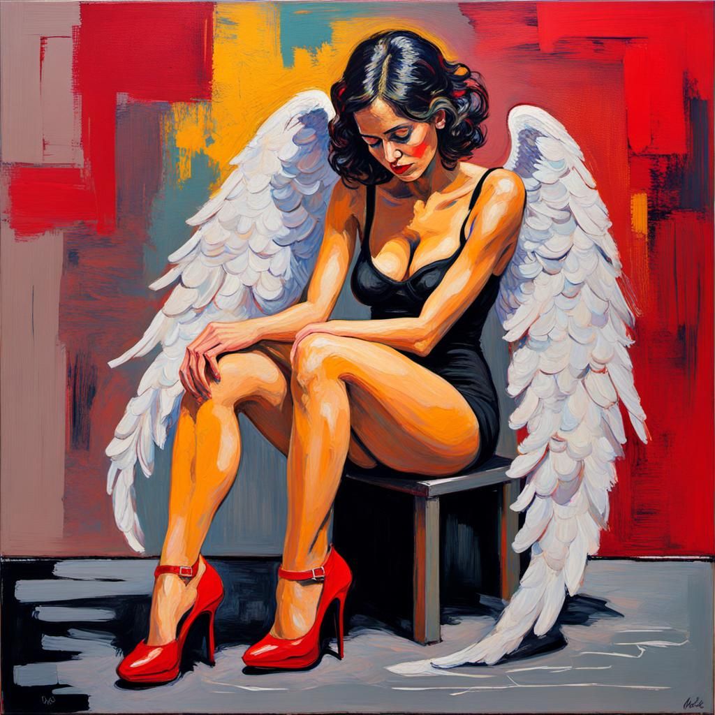 Woman Angel in Expressionist Impasto Painting