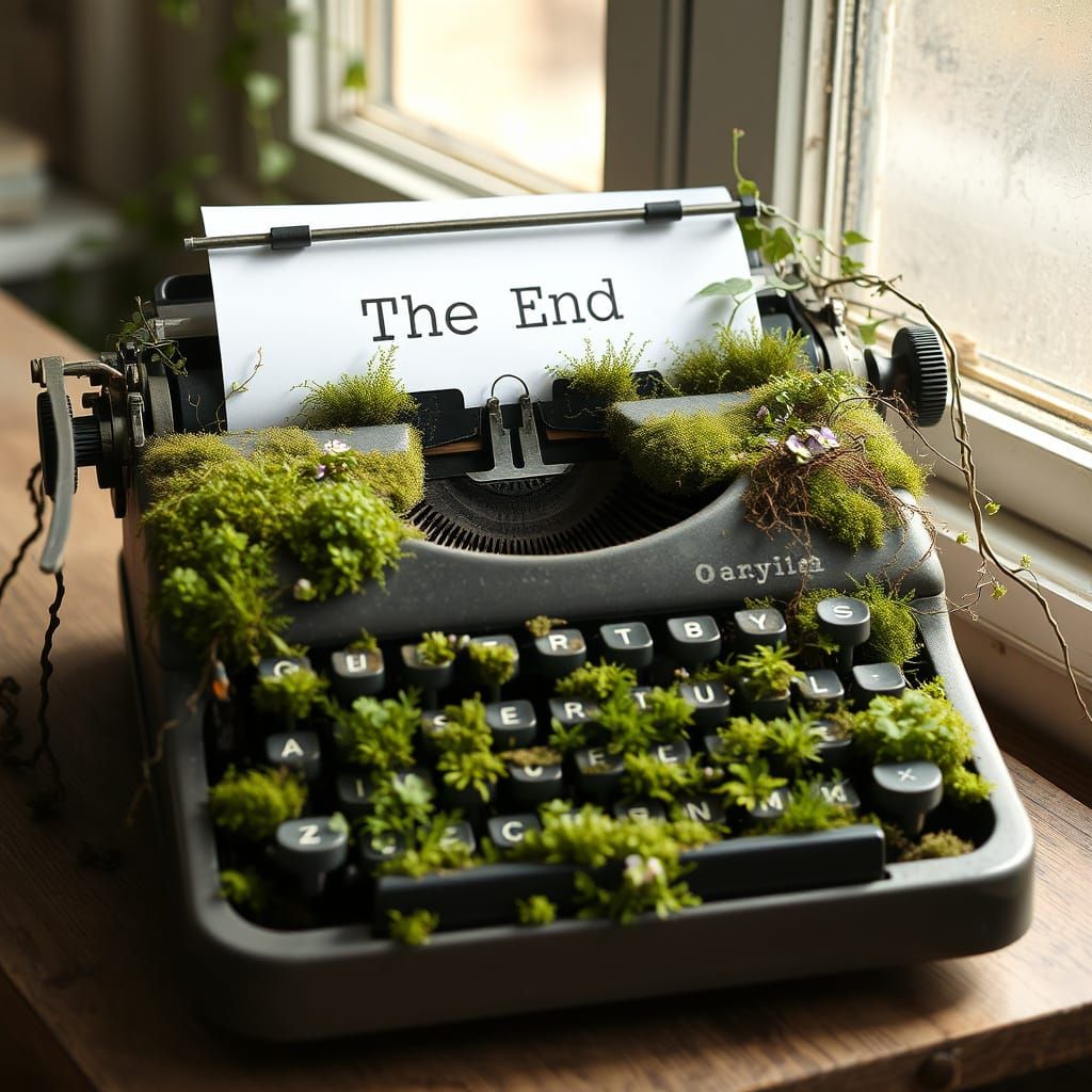 Botanical Typewriter: Moss, Ferns, and Flowers