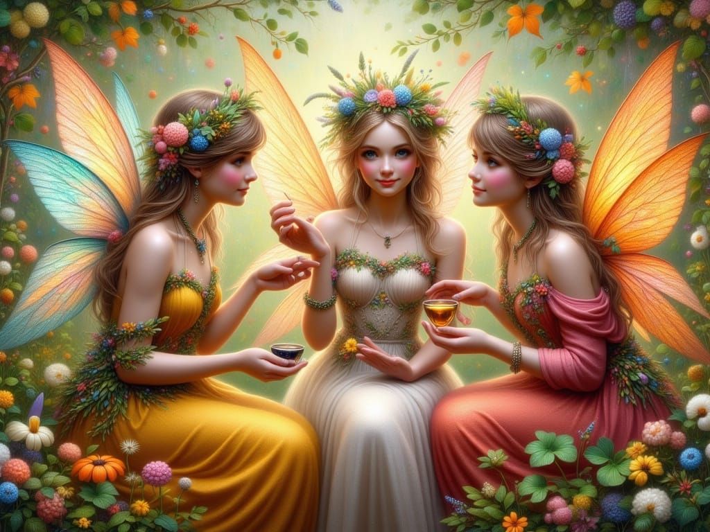 Enchanted Spring Summer Autumn Fairy Gathering in a Vibrant ...