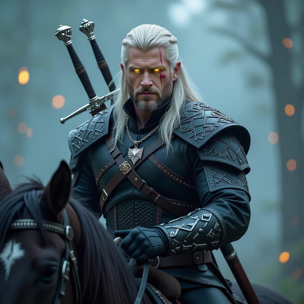 Liam Hemsworth as Geralt of Rivia in Dark Fantasy Style