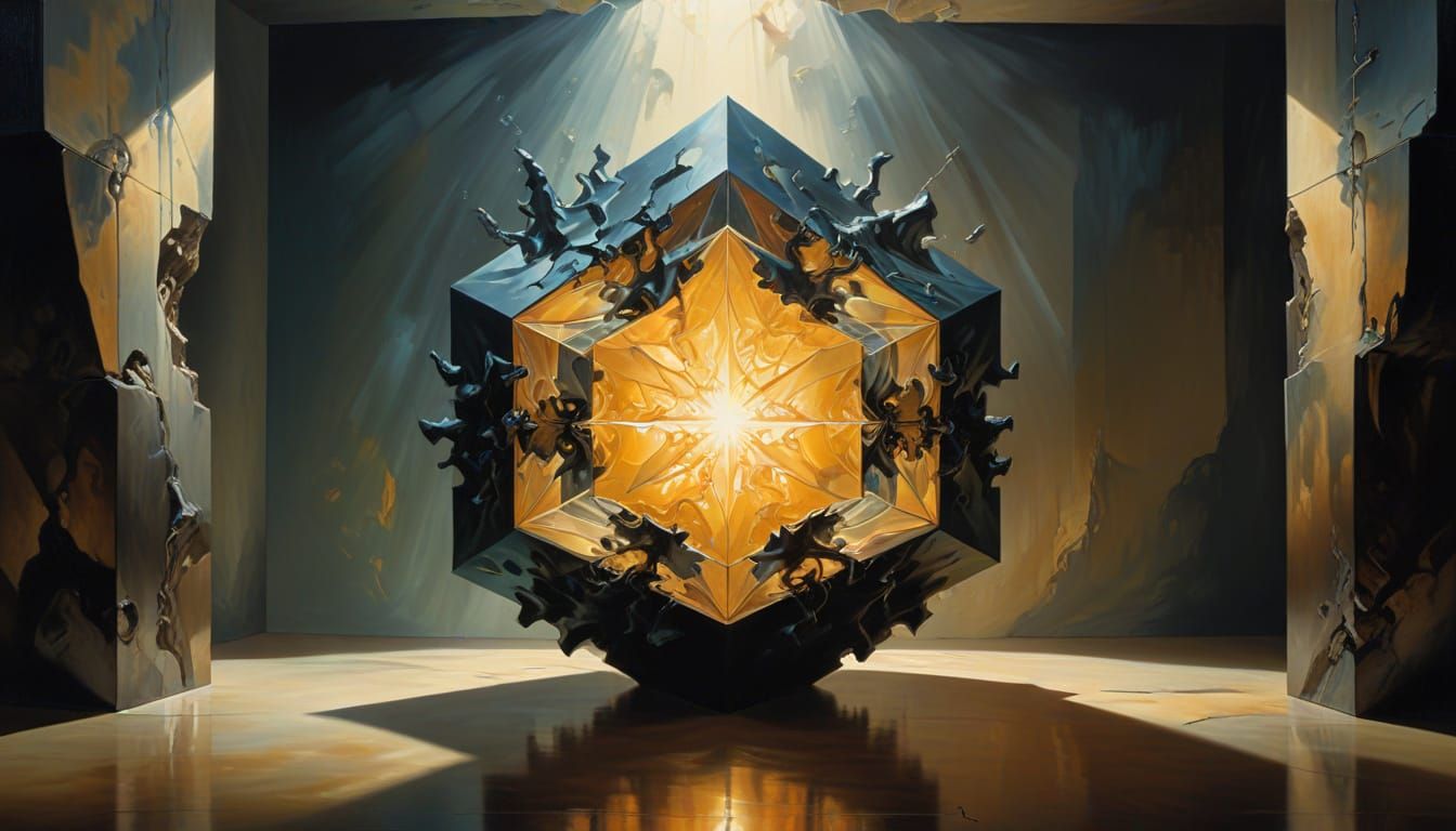 Abstract Light Sculpture in Infinite Chasm