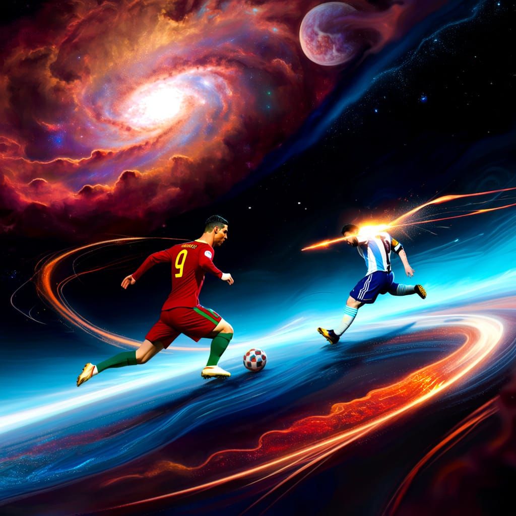Epic Space Battle: Ronaldo vs Messi in Cosmic Arena