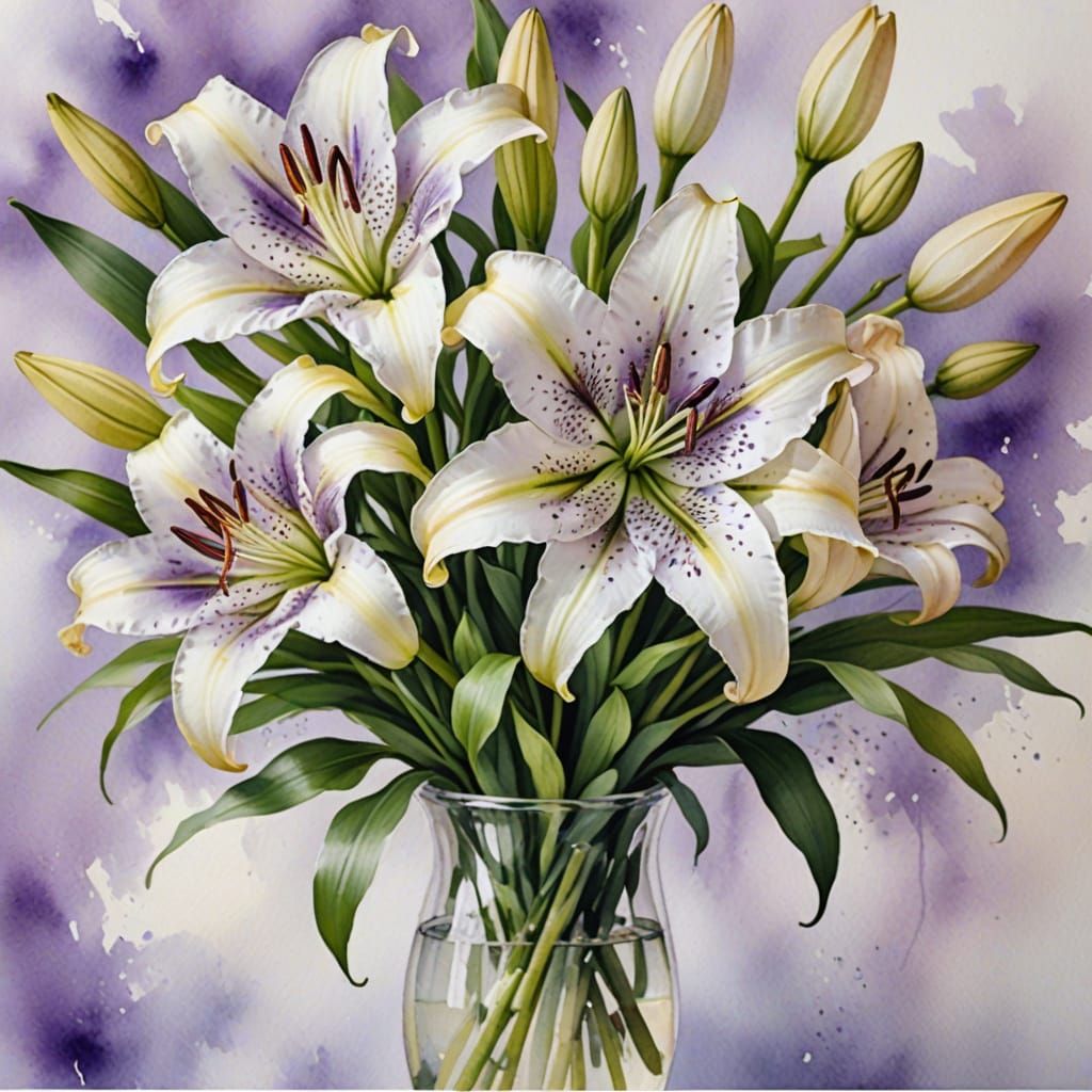 Watercolor Lily Bouquet in Warm Light