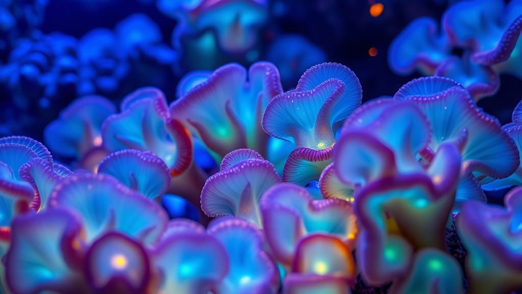 Bioluminescent Coral Reef Domes with Auroras