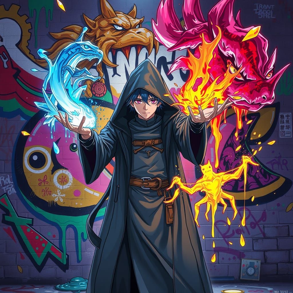 Anime Sorcerer Summons Spray Paint Creatures