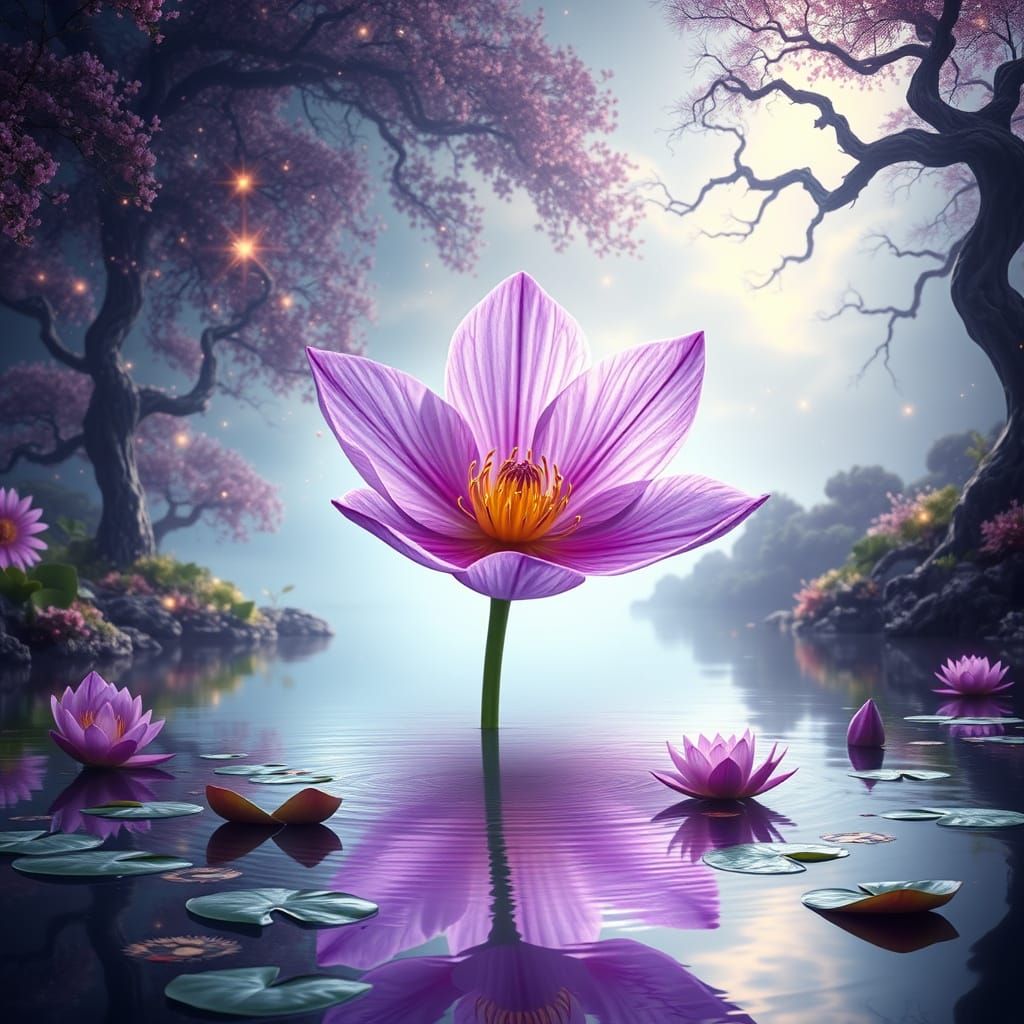 Ethereal Purple Bloom in Mystical Landscape