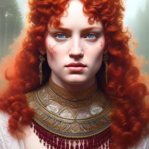 Red-headed Goddess Portrait in Hyperrealistic Style