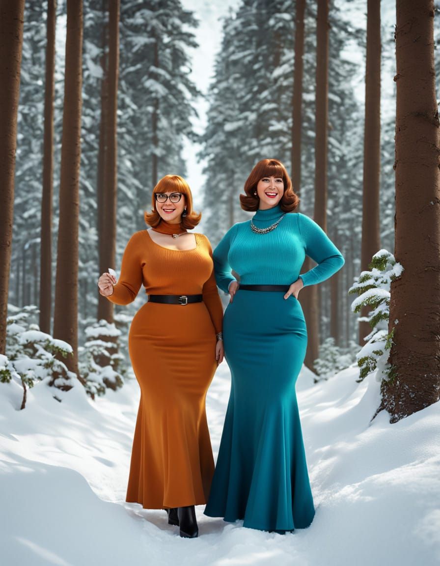 Cyberpunk Velma and Daphne Stroll Through a Winter Wonderlan...