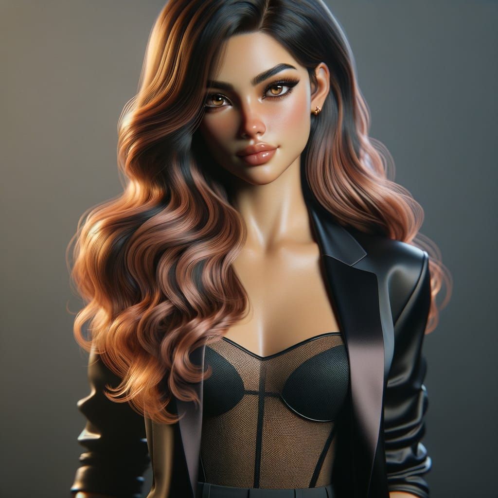 Hyper-Realistic 3D Latina Character in Satin Bodysuit