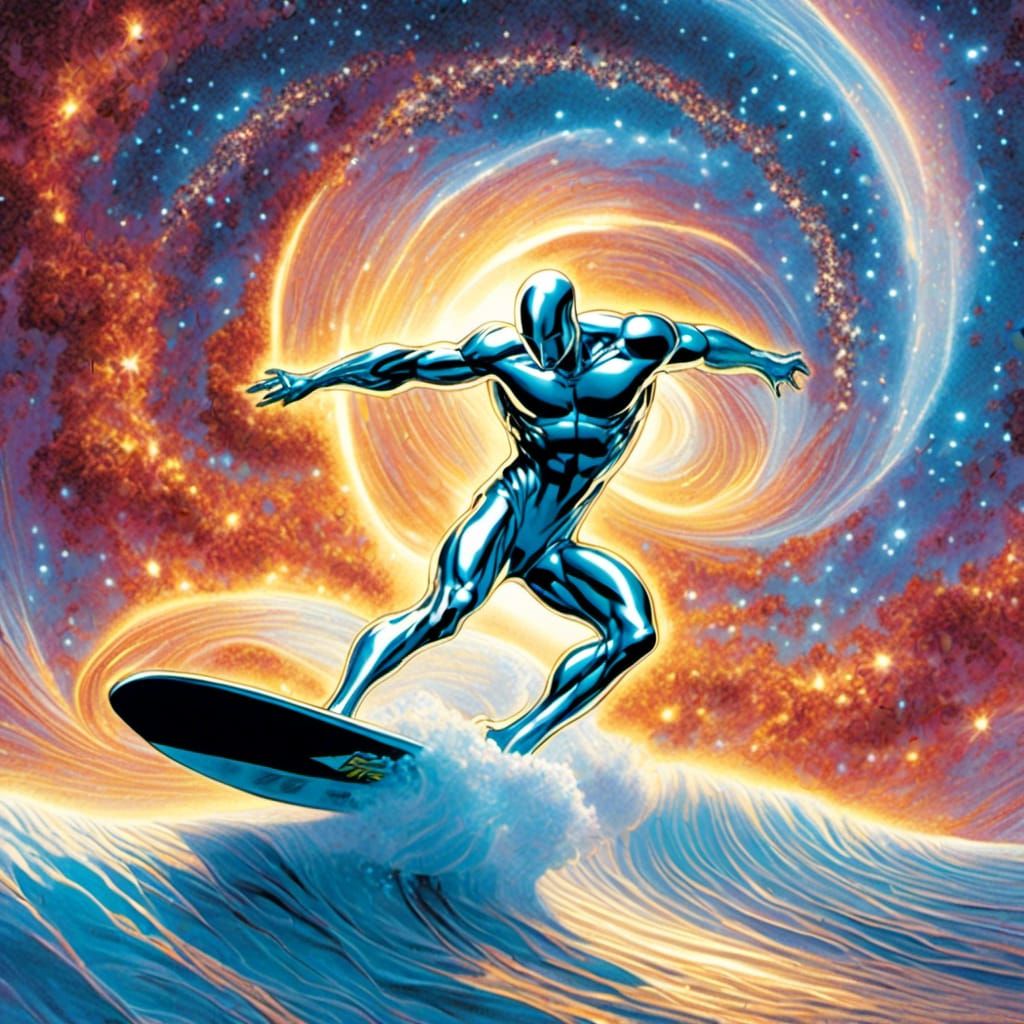 Silver Surfer riding on a Cosmic Wave