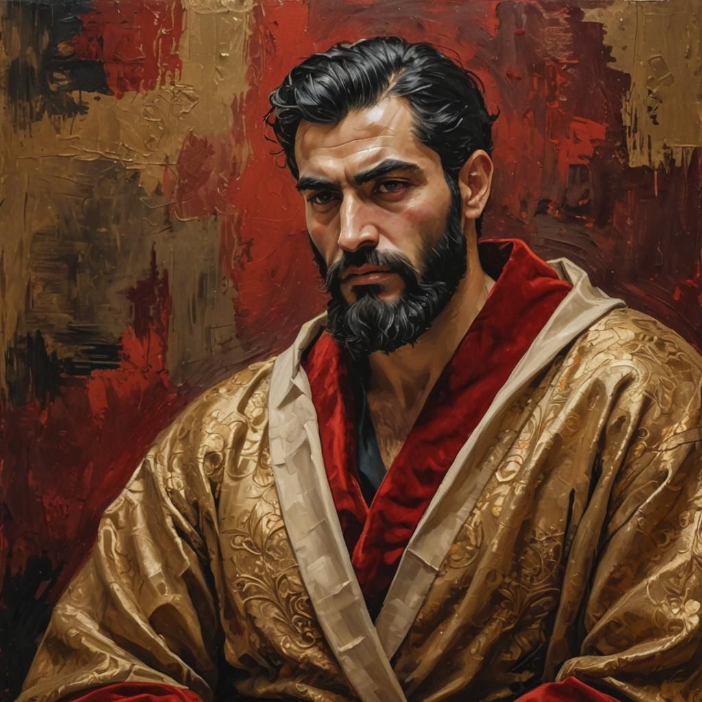 Expressionist Portrait of Man in Golden Robe as Impasto Pain...