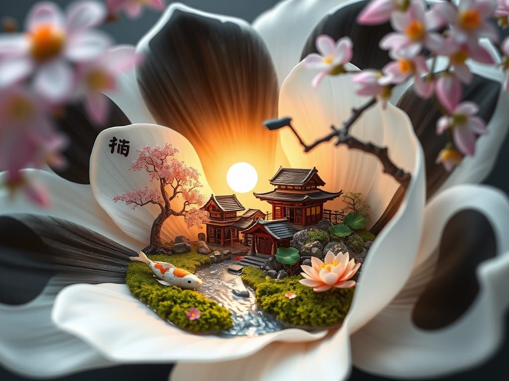 Miniature Japanese Village Inside a Polkadot Flower