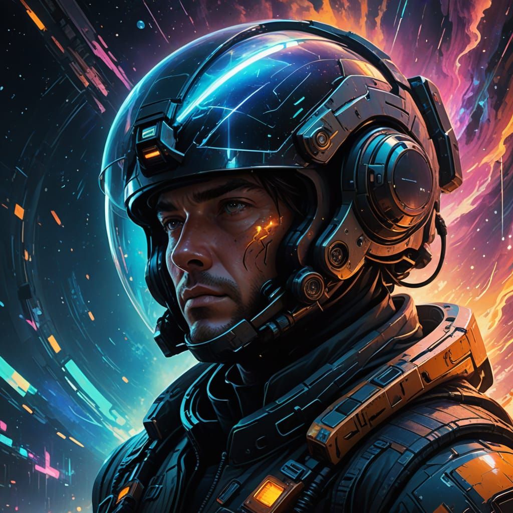 Space Traveler in Neon-Infused Hyper Space Portal