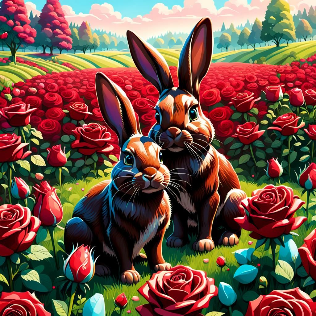 Chocolate Bunnies in a Rose Field: Candy Art