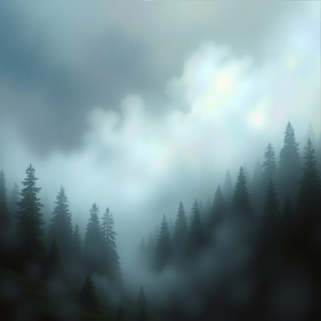 Iridescent Parallax Forestscape in Ethereal Haze