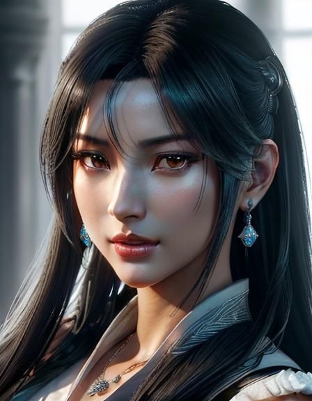 Intricate and Detailed (front close-up portrait:1.8) of beautiful Rinoa Heartily from Final Fantasy VIII