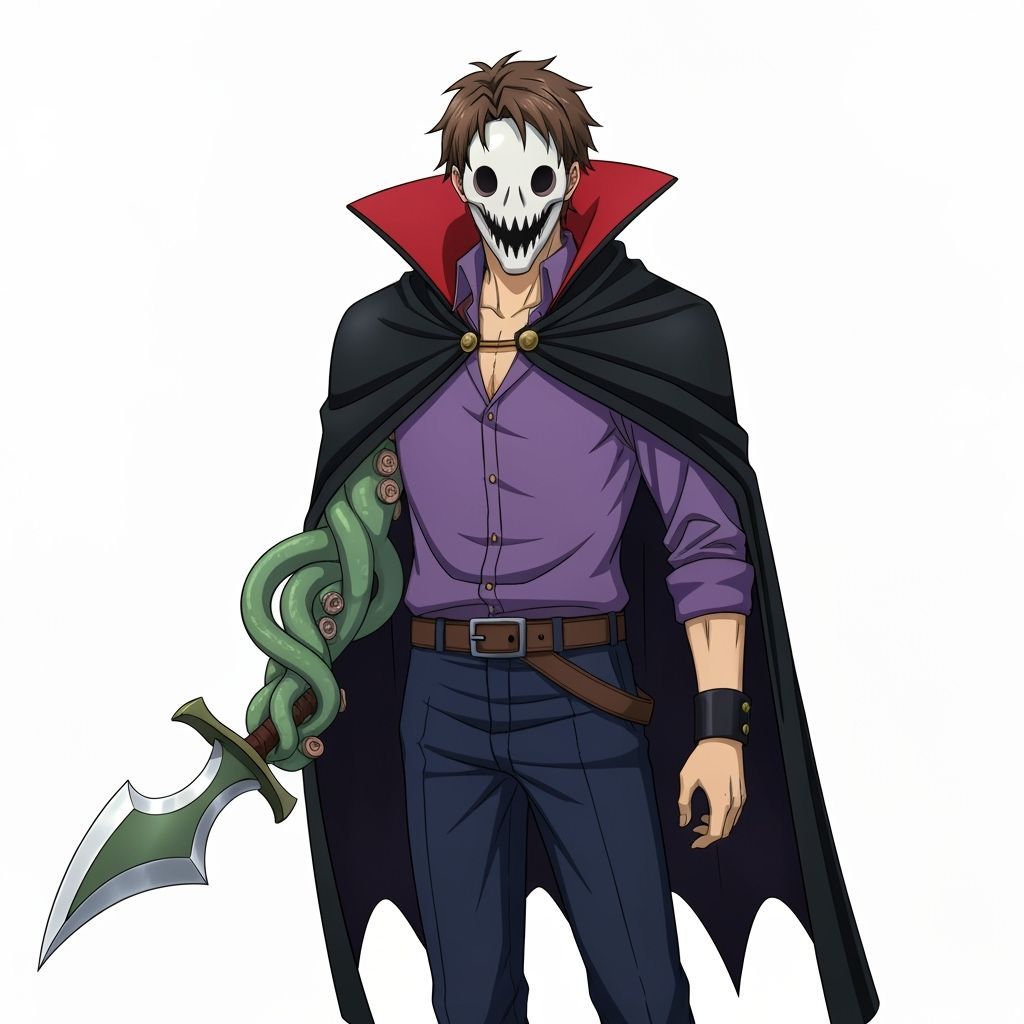 Ghost-Faced Vampire Tentacle Man in Anime Style