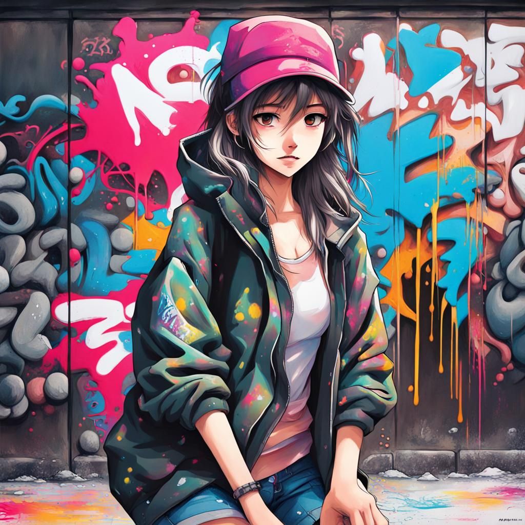 Graffiti Artist Girl in Anime Splash Art Style