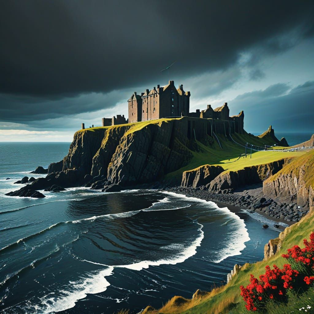 Abstract Dunnottar Castle Overlooking North Sea in Vibrant C...