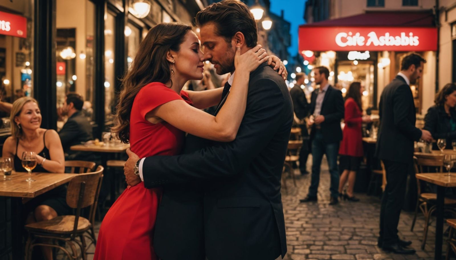 Elegant Café Romance Captured in Intimate Moment