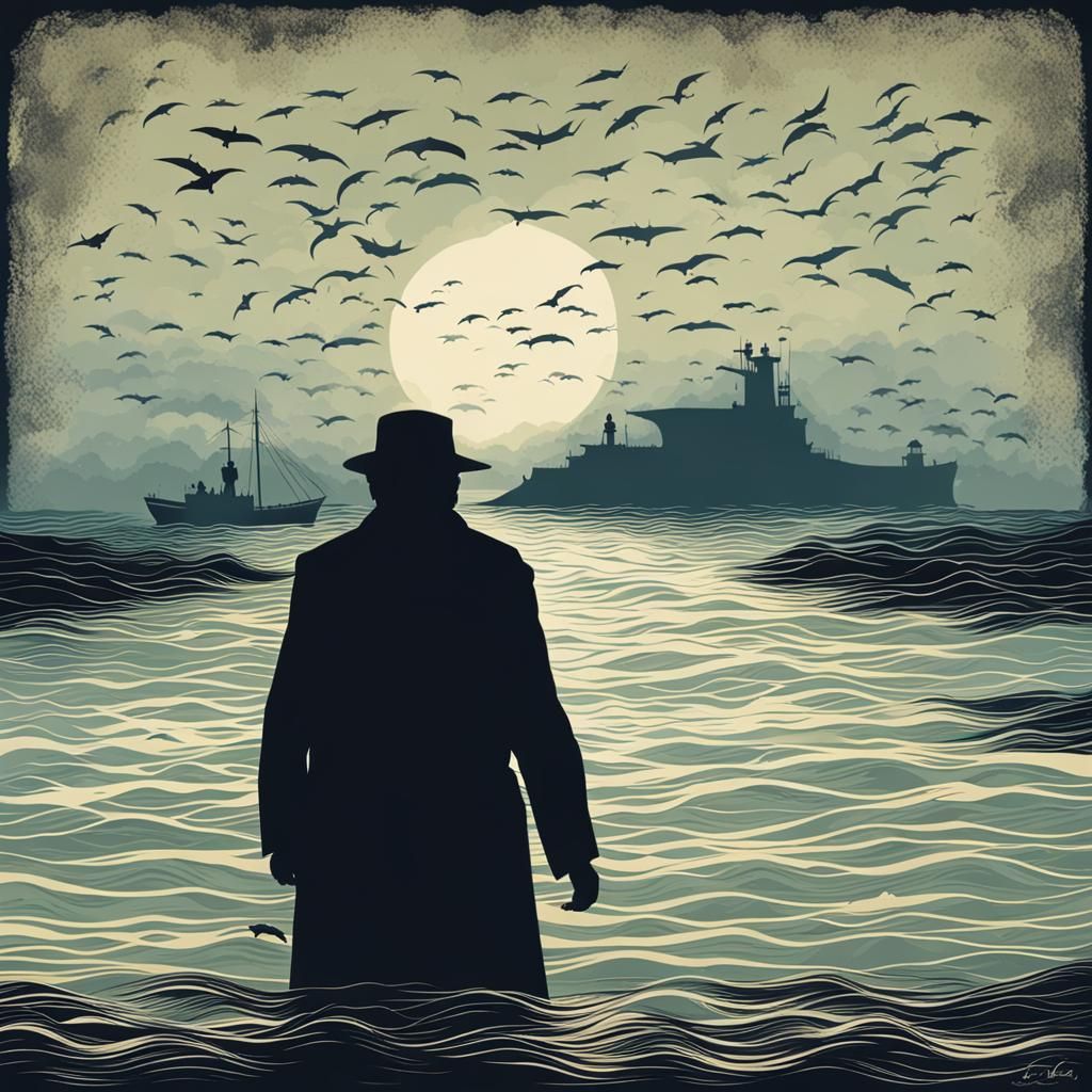 Silhouette of Old Man at Shoreless Sea