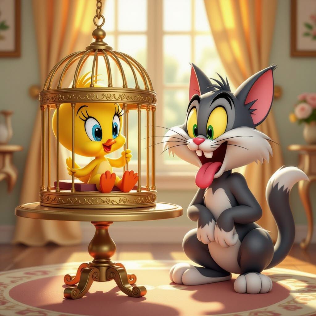 Tweety Bird and Sylvester in 3D Cartoon Render