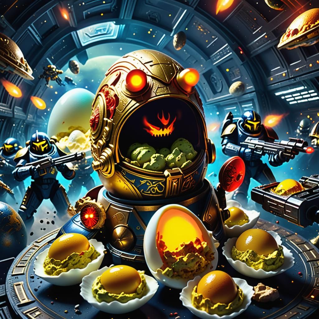 Angry Deviled Eggs Attack Spaceship: Digital Matte Painting