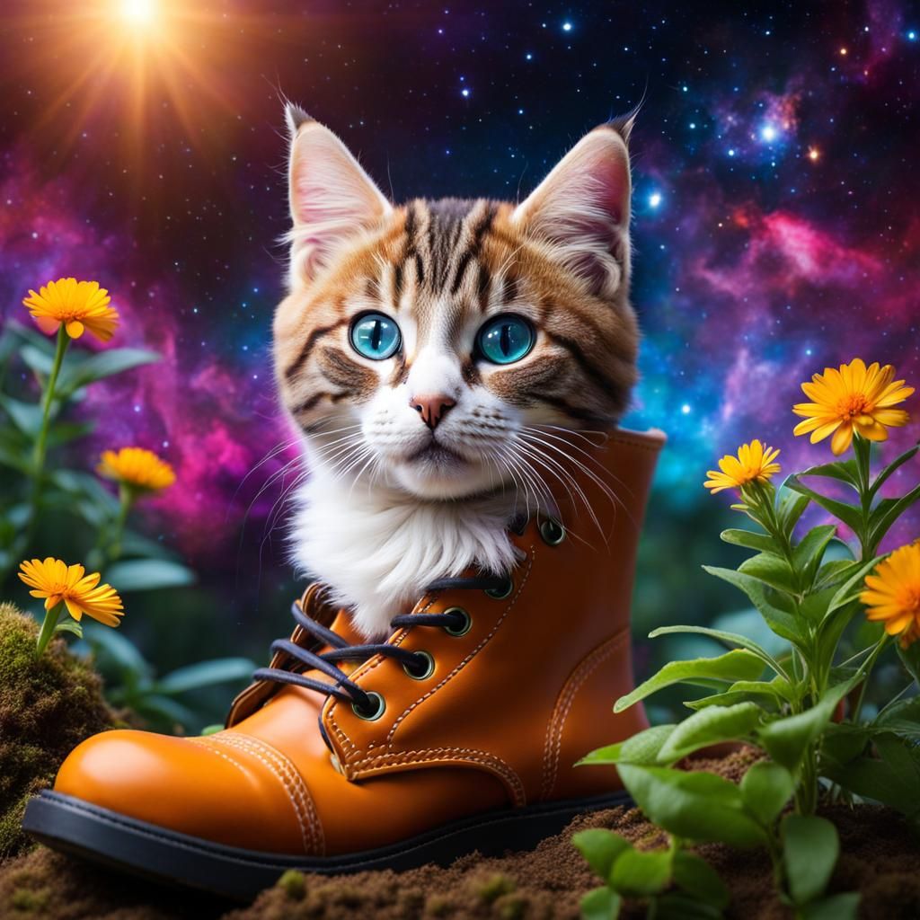 Cute Cat in Boot with Nebula Eyes