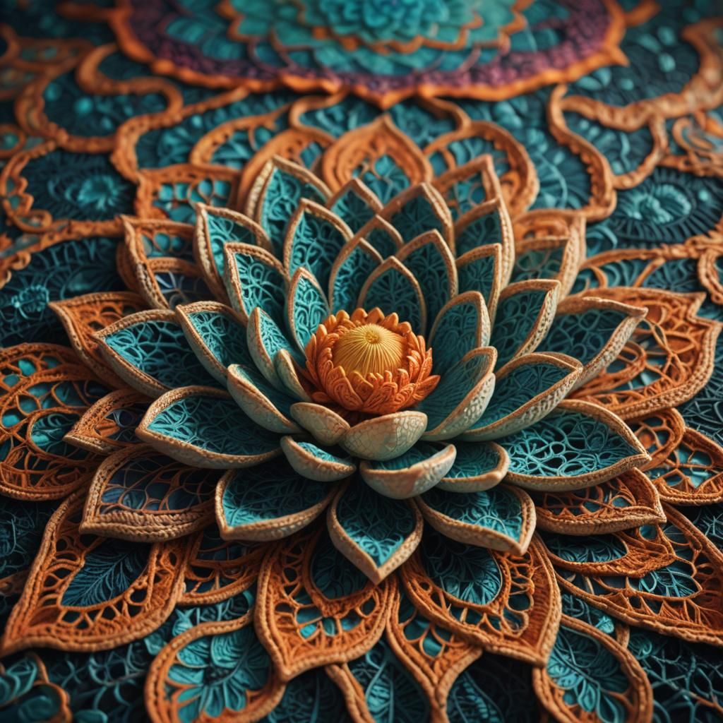 Crocheted Lotus Flower on Velvet, Digital Art