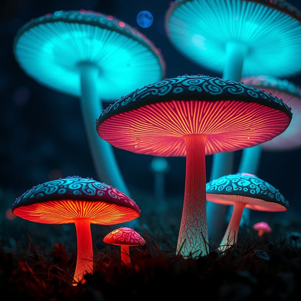 Luminescent Mushrooms: Digital Art Inspired by Studio Ghibli