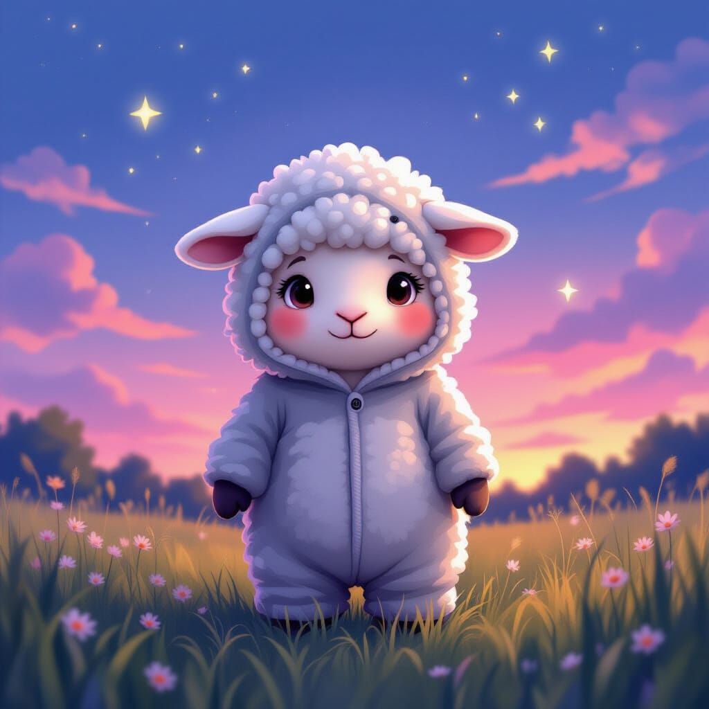 Adorable Sheep in Wolf Pajamas at Twilight