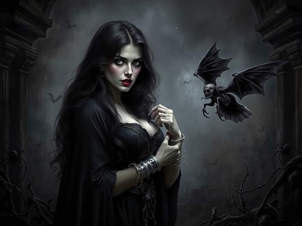 Caroline Munro in a Haunted House as Oil Painting