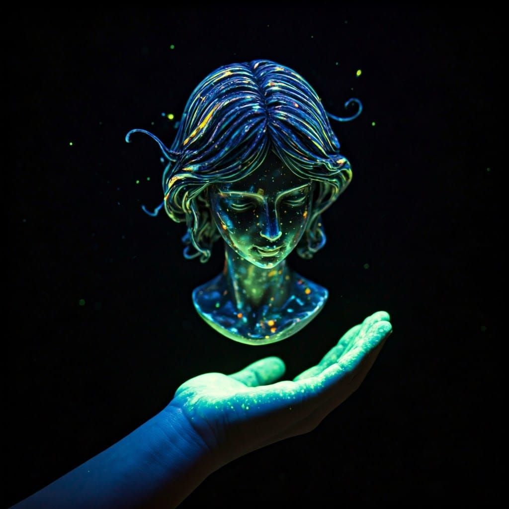 Elegant Holographic Bust Glowing in the Dark