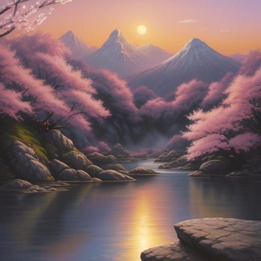 Serene Samurai in Warm Sunset Oil Painting