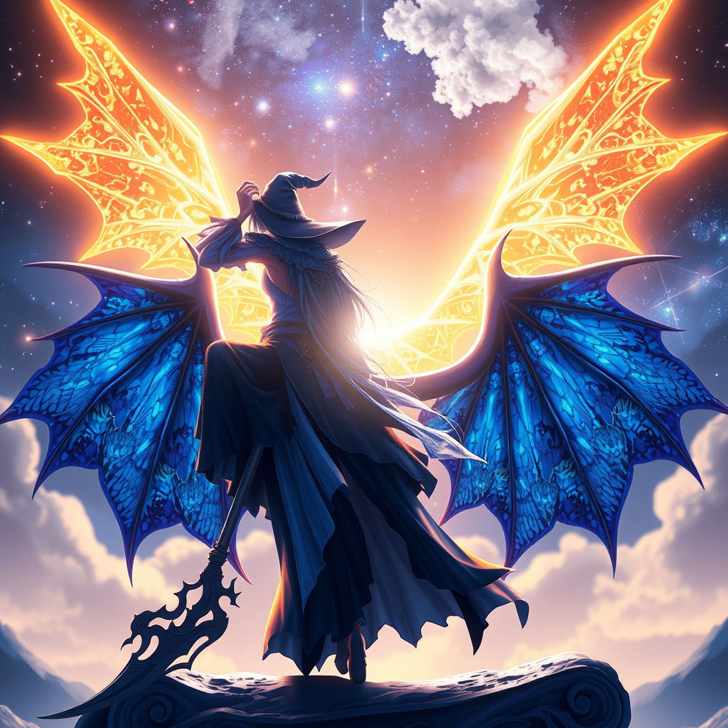 Anime-Style Witch with Dragon Wings