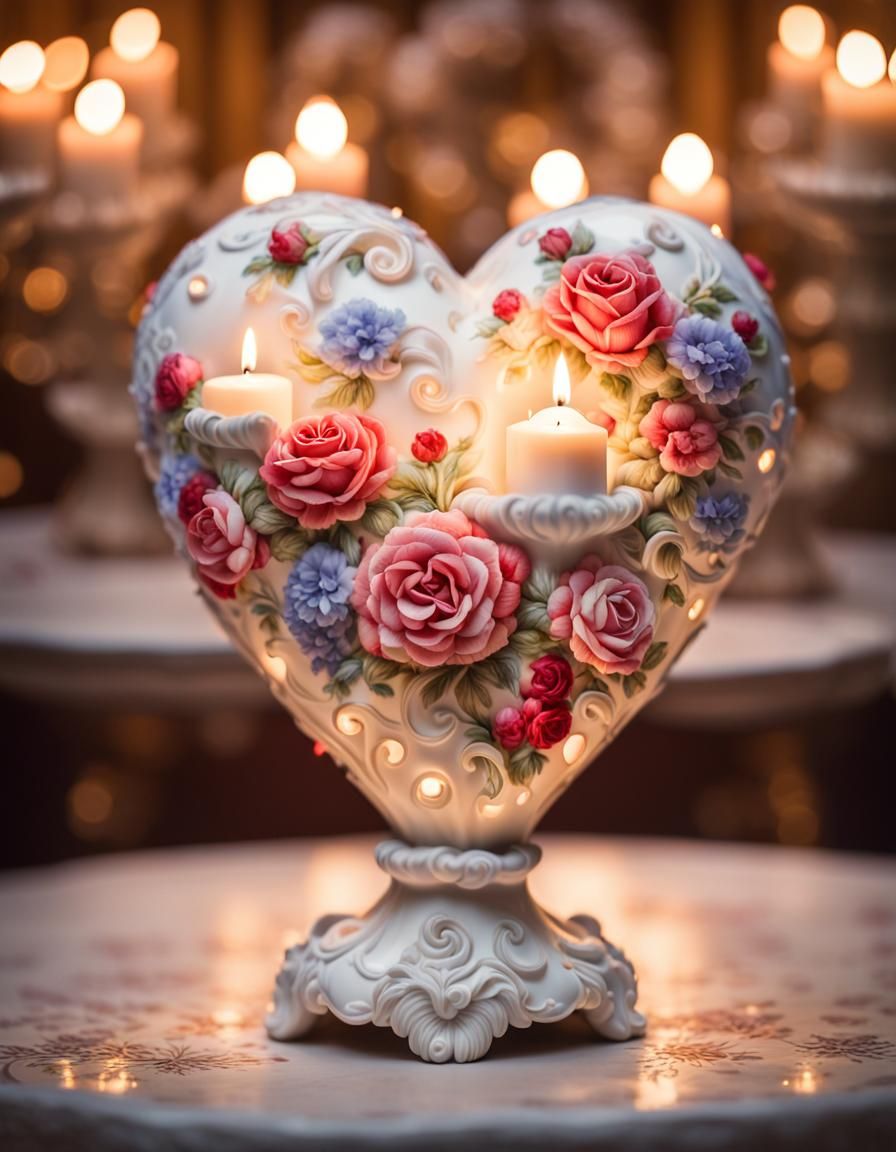 Porcelain Heart with Flowers in Baroque Setting