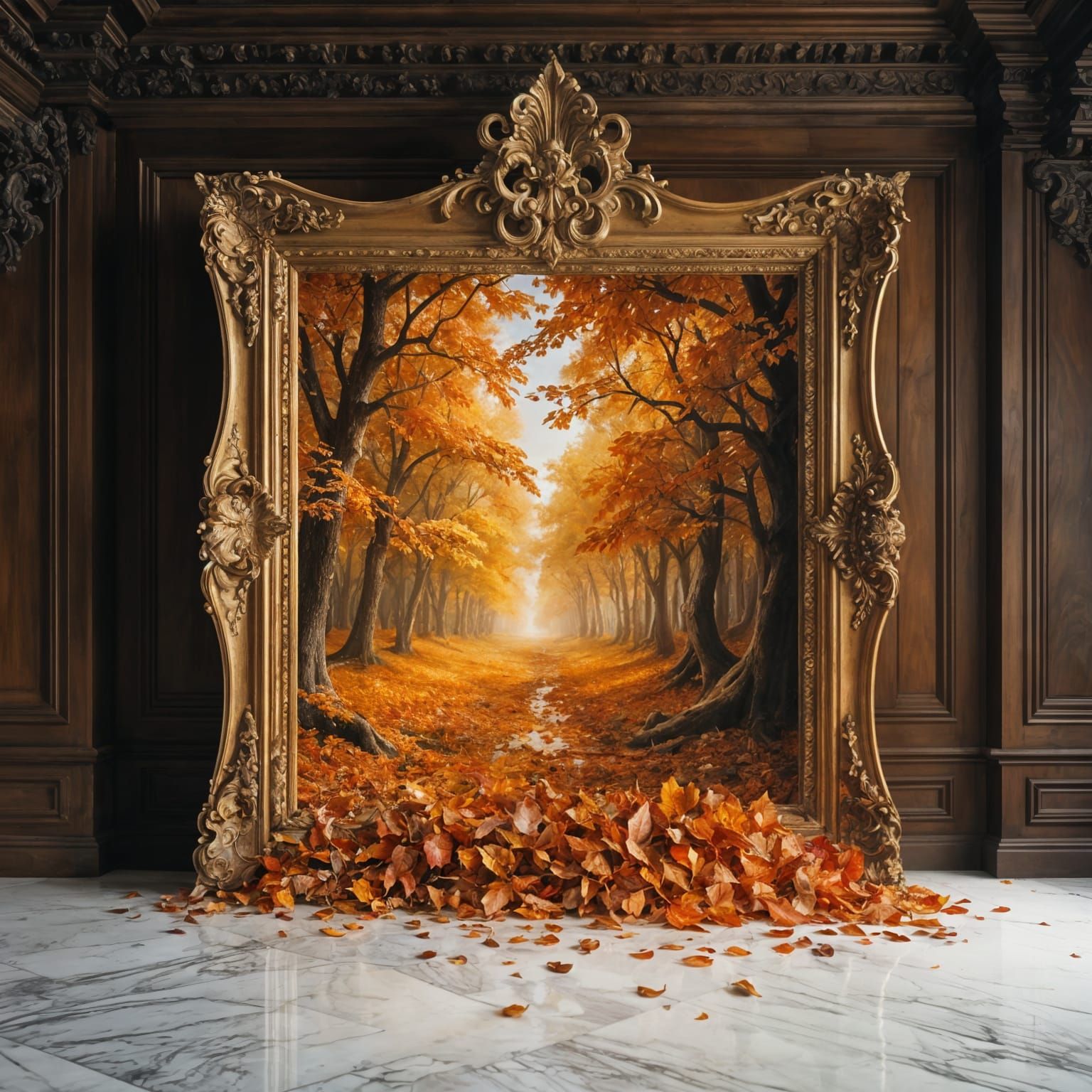 Baroque Frame Autumn Forest Oil Painting