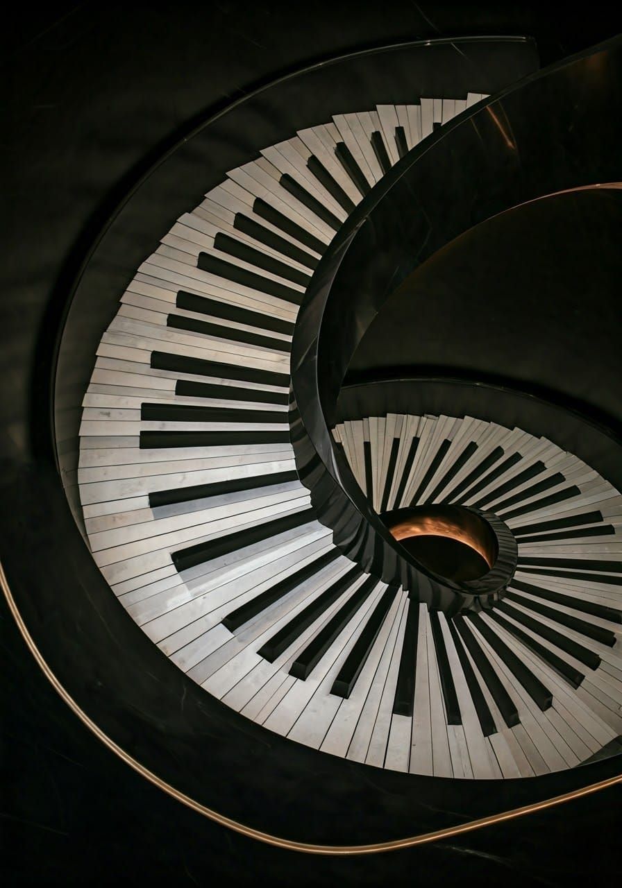 Spiral Staircase Piano Keyboard Masterpiece in Art Nouveau S...