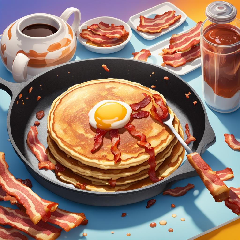 Hyperrealistic Bacon Pancakes in Splash Art Style