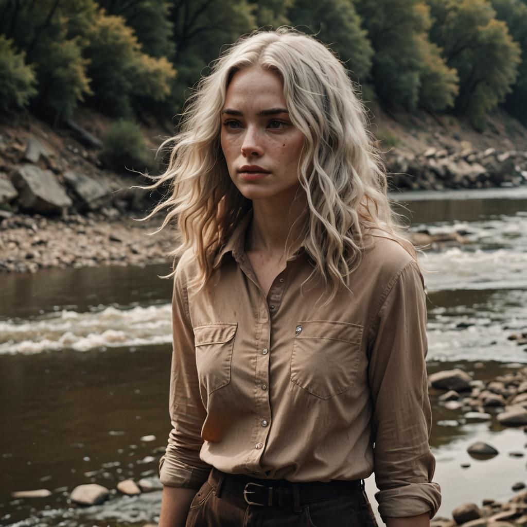 Ethereal Young Woman on Riverbank