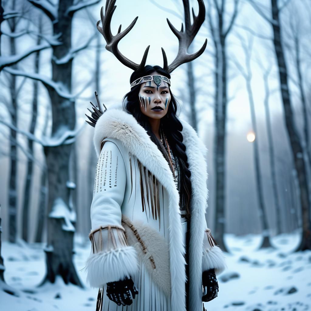 Native American Wendigo in Winter Forest