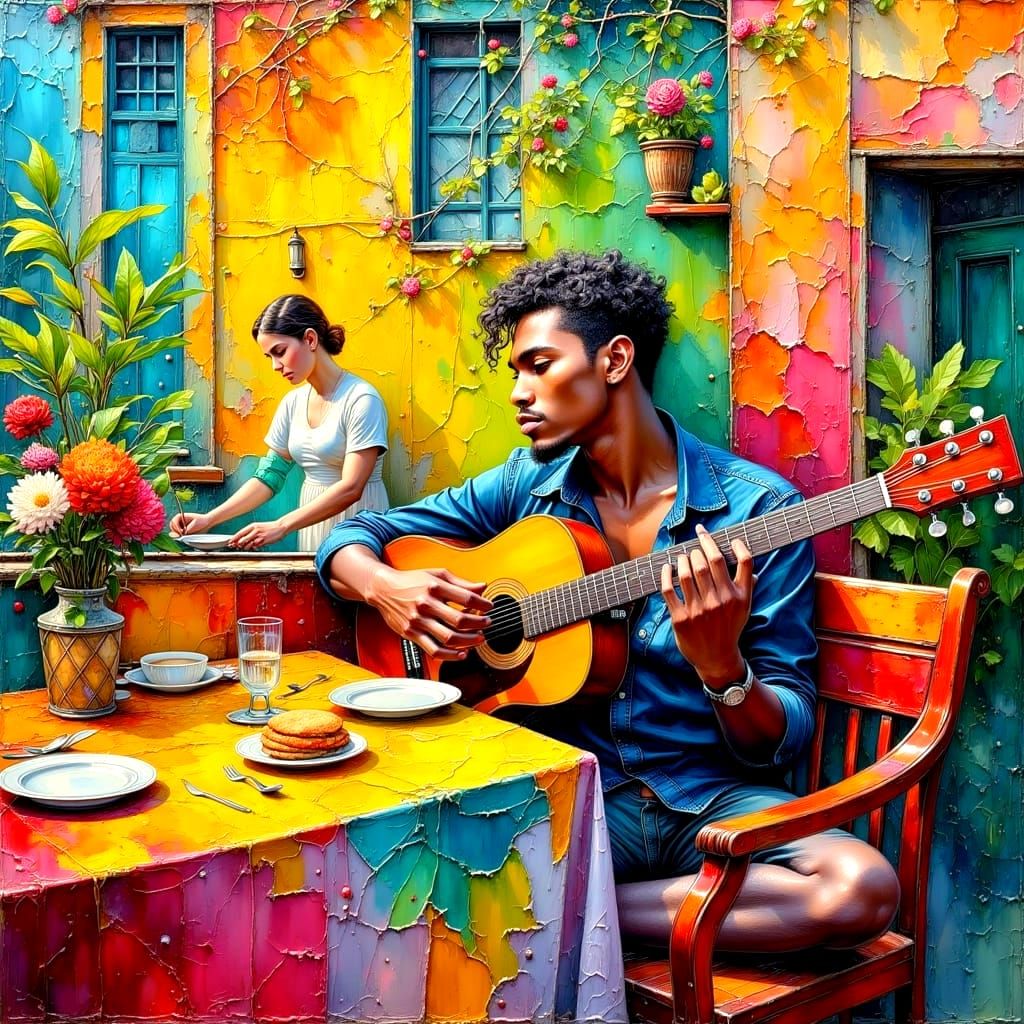 Zanzibar Bar Scene in Impasto Oil Glaze Style