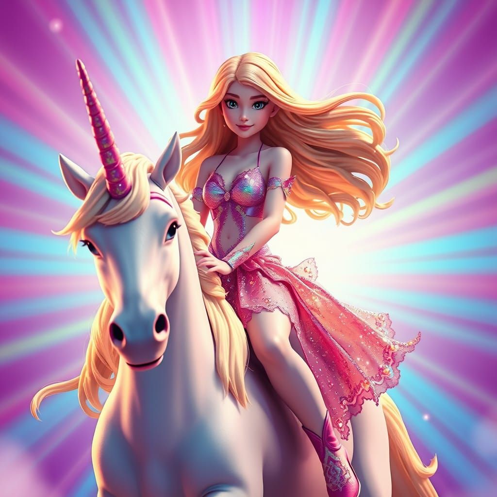 Teen Girl Rides Unicorn in Radiant Fantasy Dreamscape