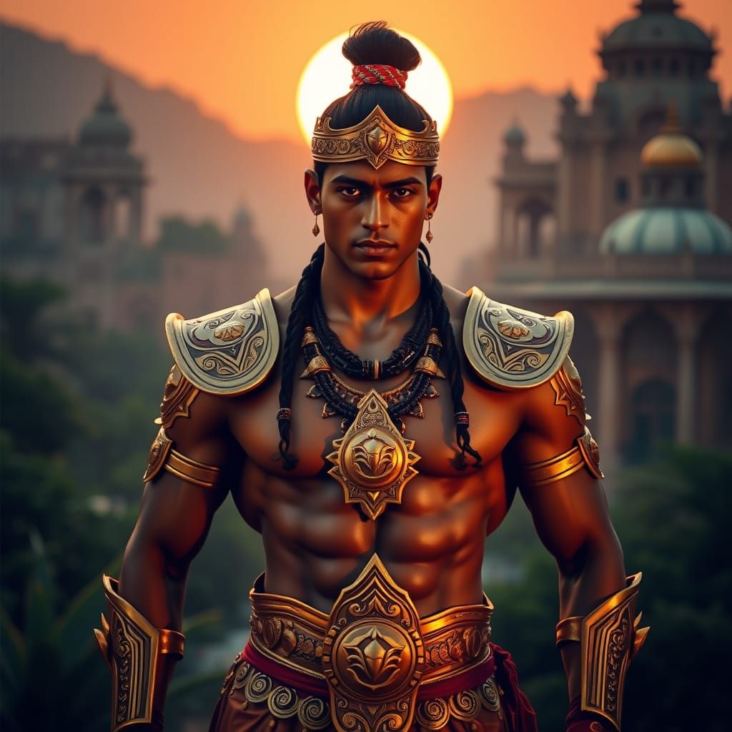 Hindu Warrior Teenager in Golden Armor