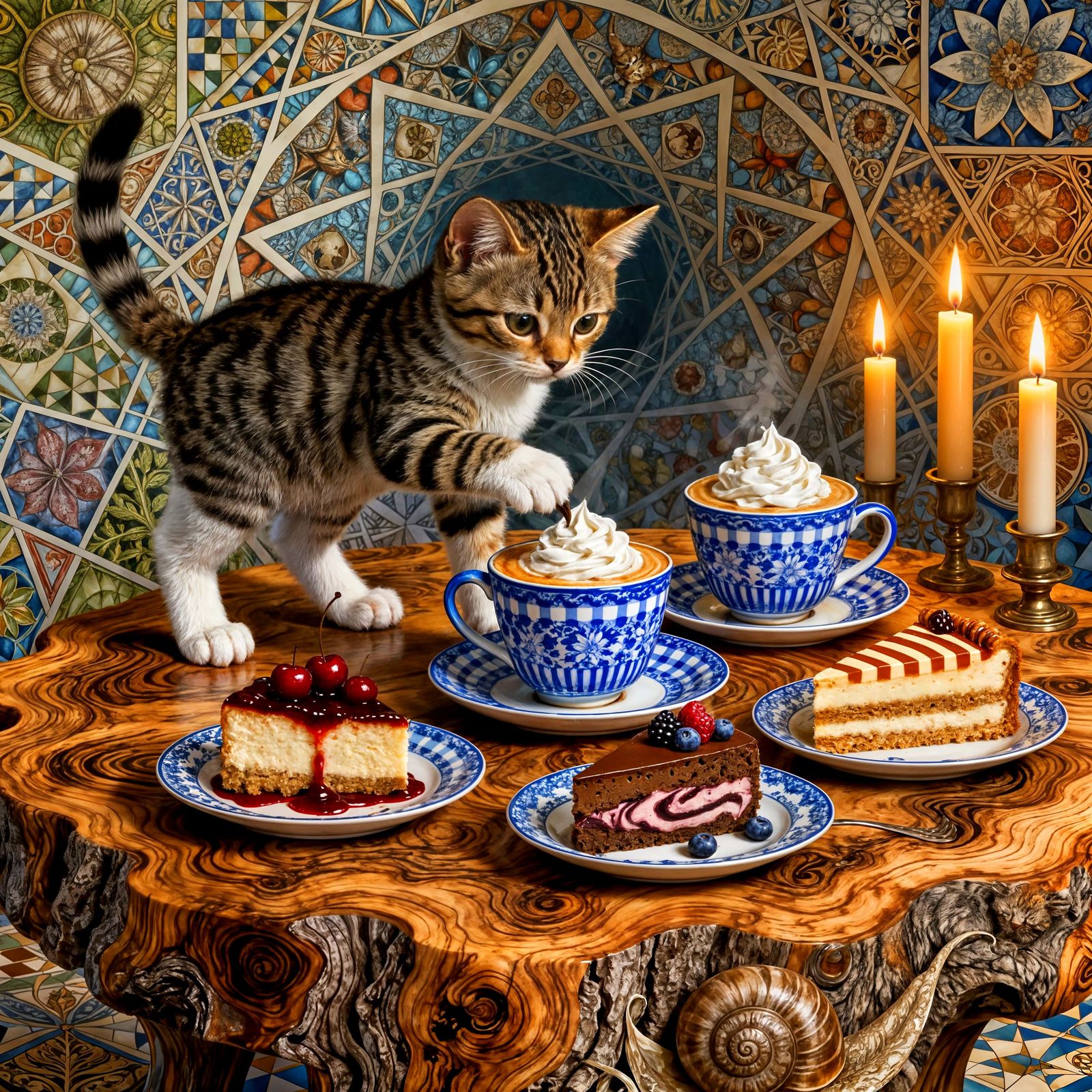 Cute Kitten Makes Coffee and Cheesecake