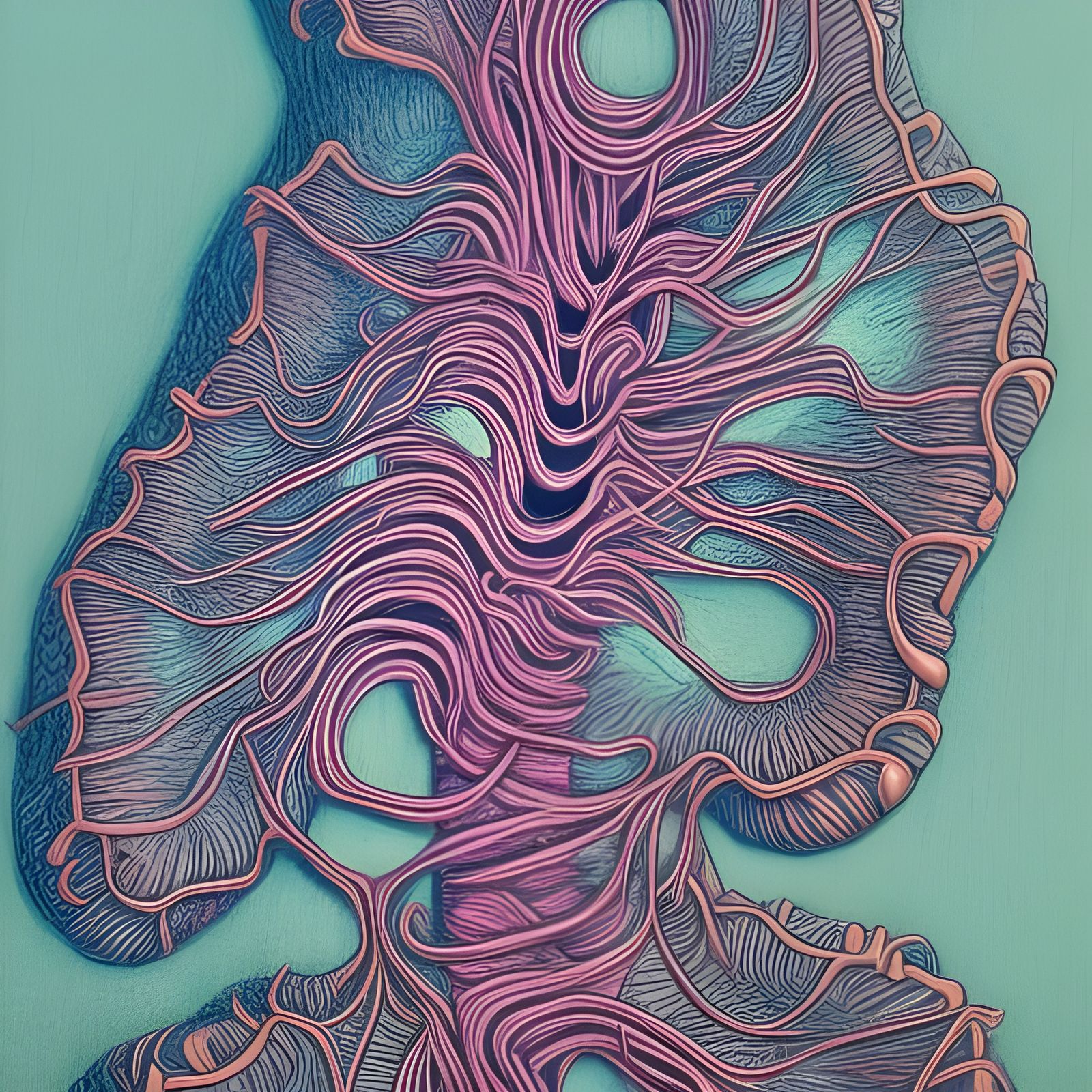 Detailed Fungi Drawing in Cool Colors