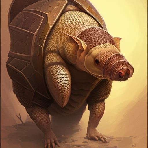 Fantasy Dwarf Armadillo Portrait in Hyperdetailed Style